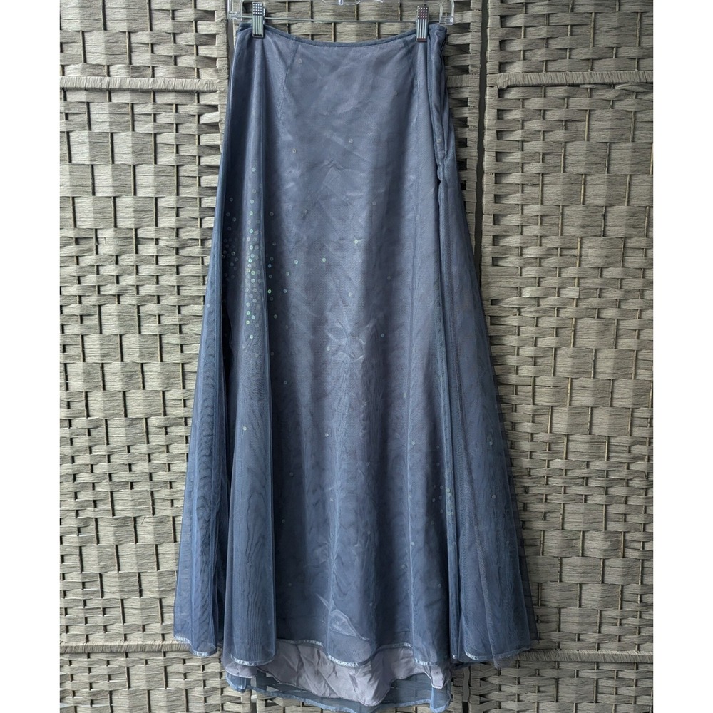 Vtg Express Maxi Skirt Blue Triple Layer Mesh Sequin Whimsigoth Fairycore *READ